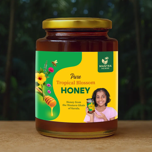 Pure Tropical Blossom Honey | 100% Natural Multi-Floral Honey from Kerala | Ayurvedic & Antioxidant-Rich Honey Mantra Herbs