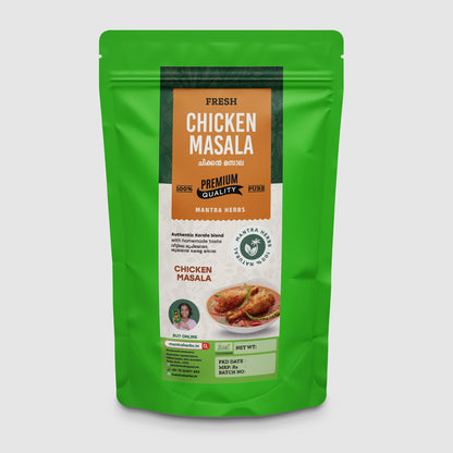 Mantra Herbs Chicken Masala – natural homemade Kerala-style spice blend for chicken curry and roast, packed in a pouch