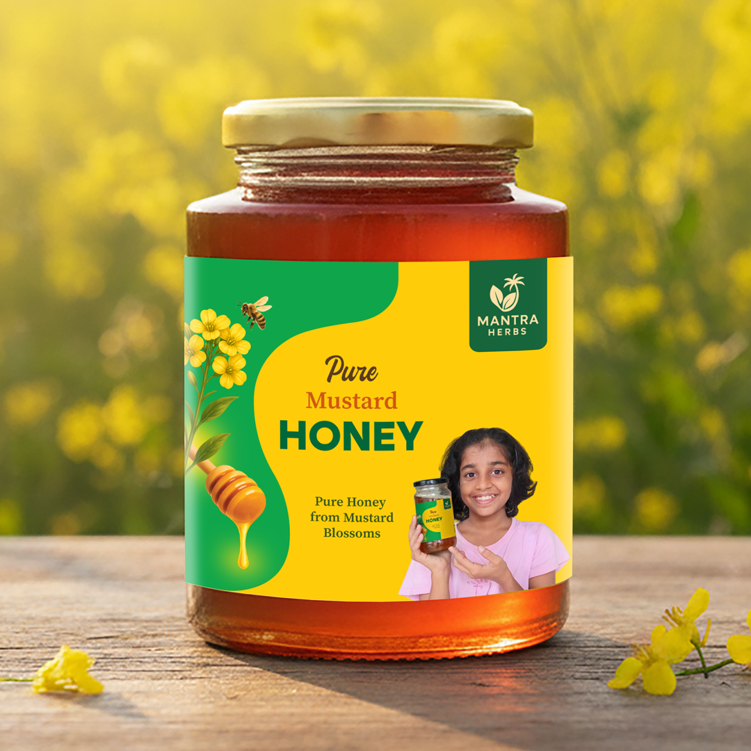 Pure Mustard Honey | 100% Natural Honey from Mustard Blossoms | Ayurvedic & Antioxidant-Rich Honey Mantra Herbs